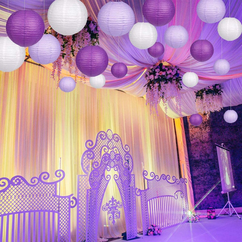 zilue Paper Lanterns Decorative, Round Hanging Paper Lanterns Decorations for Bachelorette Engagement Birthday Party Decorations Purple/Lavender/White 15pcs - Image 4